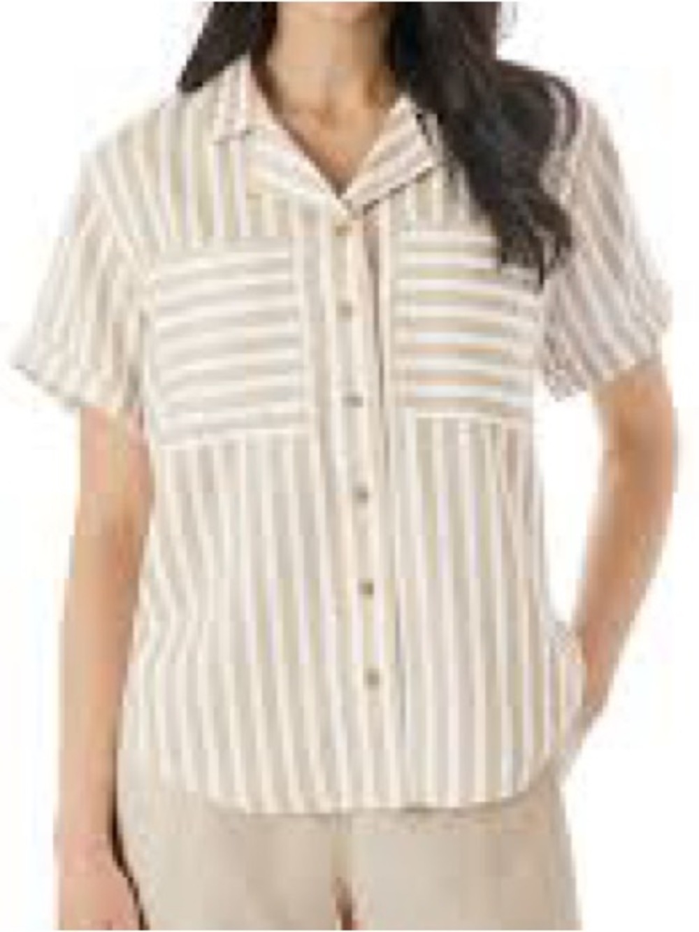 Member’s Mark Tencel Camp Shirt XS Beige Striped Button Up NWT